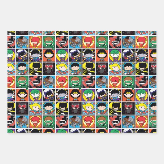 Chibi Justice League Character Pattern Geschenkpapier Set (Vorderseite 3)