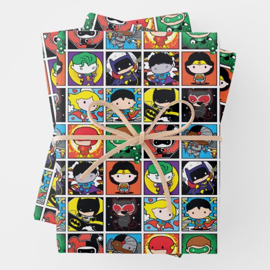 Chibi Justice League Character Pattern Geschenkpapier Set (Beispiel)
