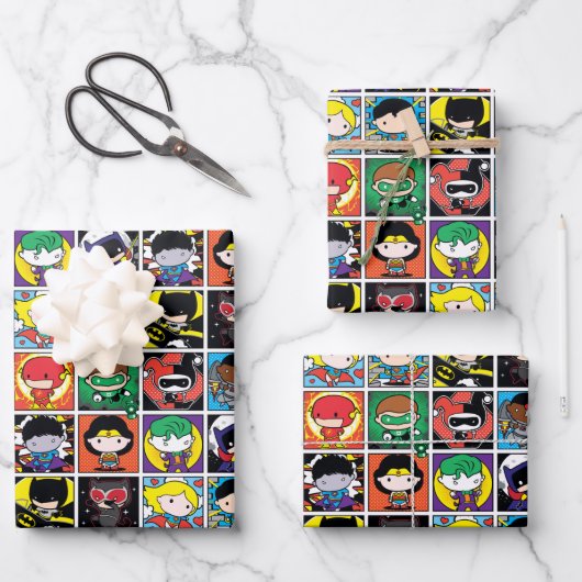 Chibi Justice League Character Pattern Geschenkpapier Set (Vorderseite)