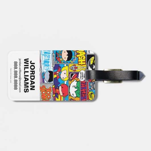 Chibi Justice League Comic Book Pattern Gepäckanhänger (Rückseite horizontal)