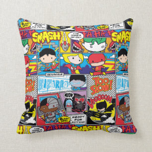 Chibi Justice League Comic Book Pattern Kissen