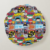 Chibi Justice League Comic Book Pattern Rundes Kissen (Rückseite)