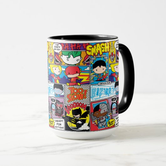 Chibi Justice League Comic Book Pattern Tasse (VorderseiteRechts)