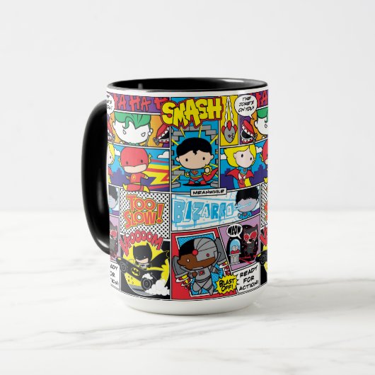 Chibi Justice League Comic Book Pattern Tasse (Vorderseite Links)