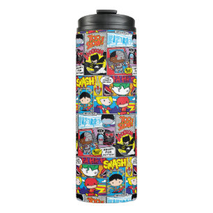 Chibi Justice League Comic Book Pattern Thermosbecher