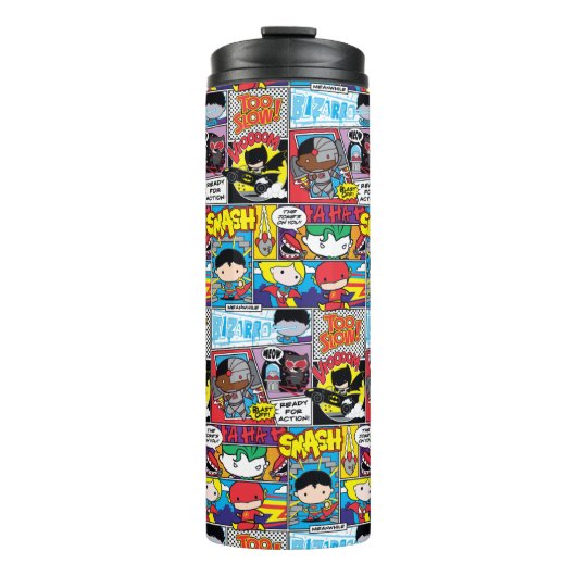 Chibi Justice League Comic Book Pattern Thermosbecher (Vorderseite)