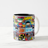 Chibi Justice League Comic Book Pattern Zweifarbige Tasse (VorderseiteRechts)