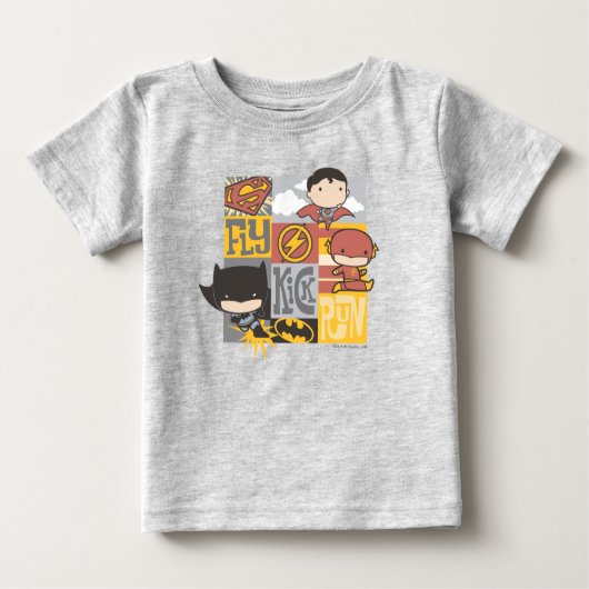 Chibi Justice League | Fliegen, Kick, Run Baby T-shirt (Vorderseite)