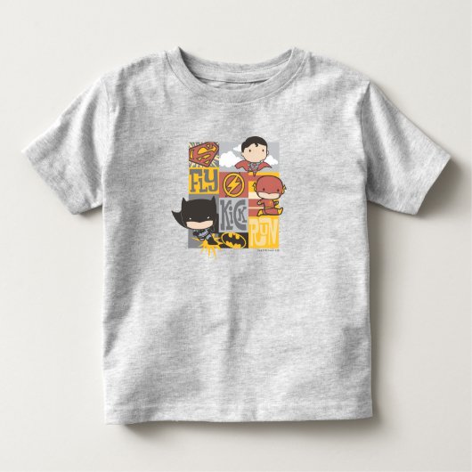 Chibi Justice League | Fliegen, Kick, Run Kleinkind T-shirt (Vorderseite)