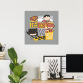 Chibi Justice League | Fliegen, Kick, Run Poster (Heimbüro)
