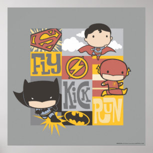 Chibi Justice League Fliegen, Kick, Run Poster