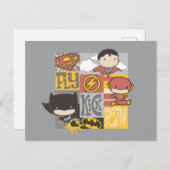 Chibi Justice League | Fliegen, Kick, Run Postkarte (Vorne/Hinten)