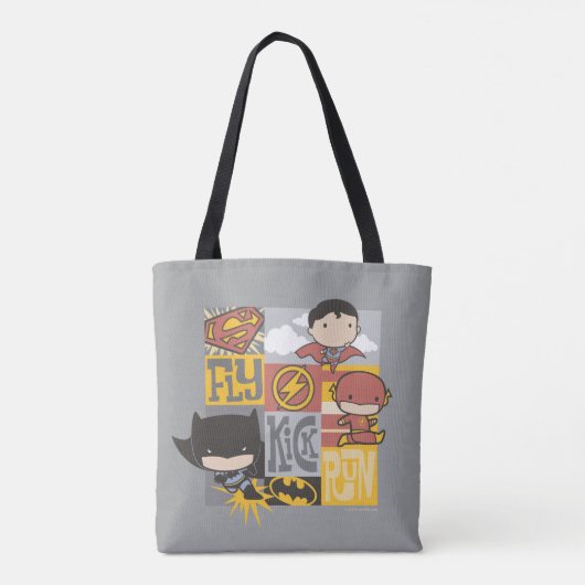 Chibi Justice League | Fliegen, Kick, Run Tasche (Rückseite)