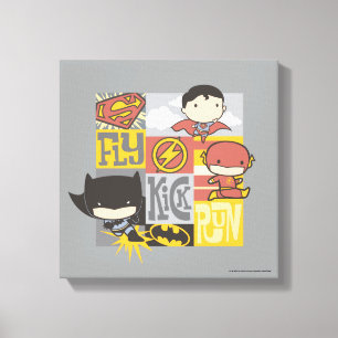 Chibi Justice League   Fliegen, Treten, Laufen Leinwanddruck