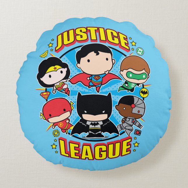 Chibi Justice League Group Rundes Kissen (Vorderseite)