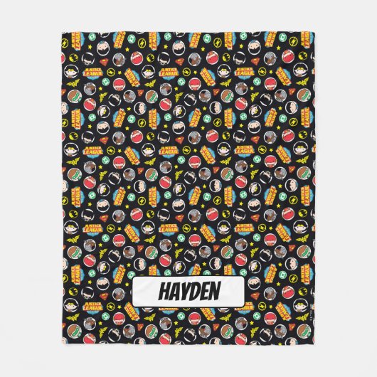 Chibi Justice League Heroes and Logos Pattern Fleecedecke (Vorderseite)