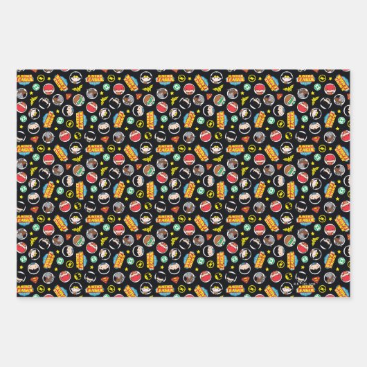 Chibi Justice League Heroes and Logos Pattern Geschenkpapier Set (Vorderseite 3)