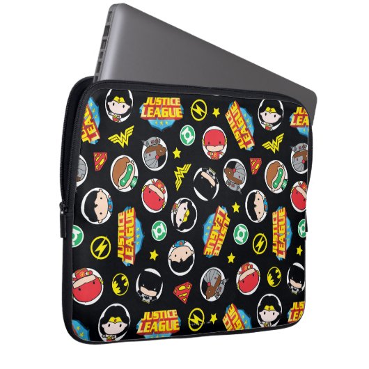 Chibi Justice League Heroes and Logos Pattern Laptopschutzhülle (Vorne Rechts)