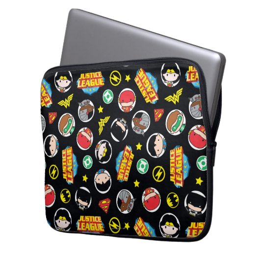 Chibi Justice League Heroes and Logos Pattern Laptopschutzhülle (Vorderseite Links)