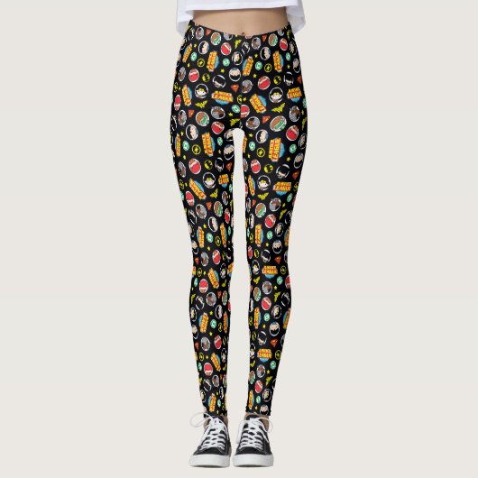 Chibi Justice League Heroes and Logos Pattern Leggings (Vorderseite)