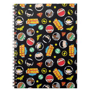 Chibi Justice League Heroes and Logos Pattern Notizblock