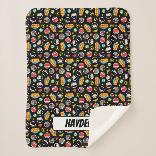 Chibi Justice League Heroes and Logos Pattern Sherpadecke (Vorderseite)