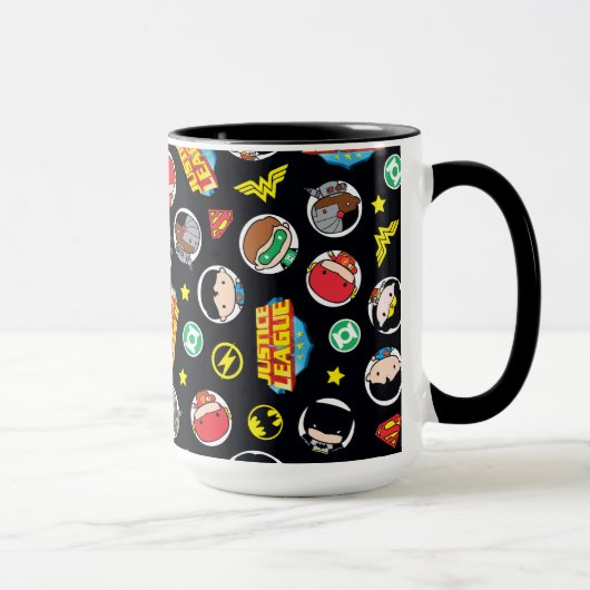 Chibi Justice League Heroes and Logos Pattern Tasse (Rechts)