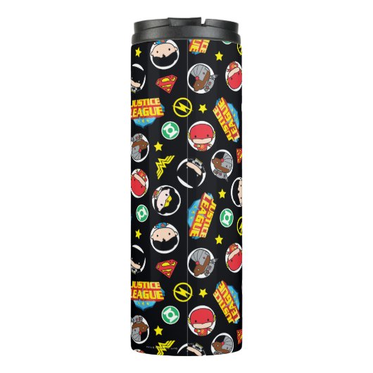 Chibi Justice League Heroes and Logos Pattern Thermosbecher (Rückseite)