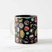 Chibi Justice League Heroes and Logos Pattern Zweifarbige Tasse (Vorderseite Links)