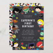 Chibi Justice League Kids Chalkboard Geburtstag Einladung (Vorne/Hinten)