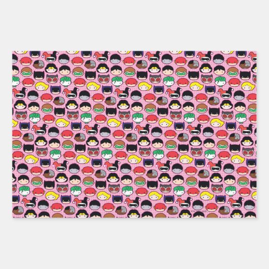 Chibi Justice League Leader Pattern Geschenkpapier Set (Vorderseite)