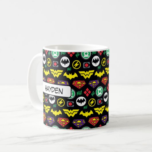 Chibi Justice League Logo Pattern Kaffeetasse (Vorderseite Links)