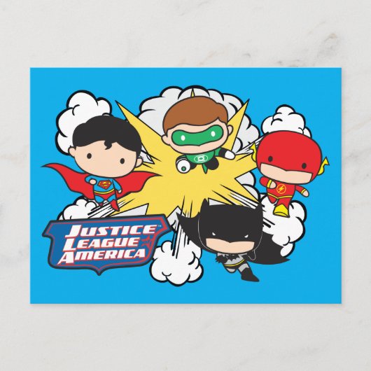 Chibi Justice League of America Explosion Postkarte (Vorderseite)
