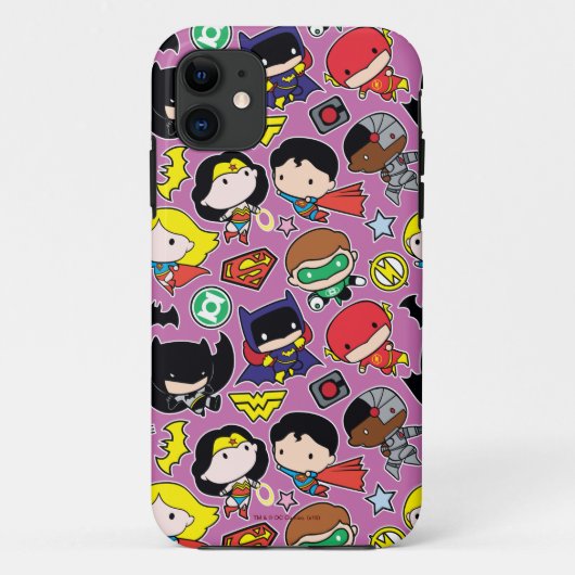Chibi Justice League Pattern auf Lila Case-Mate iPhone Hülle (Rückseite)