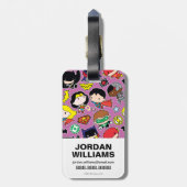 Chibi Justice League Pattern auf Lila Gepäckanhänger (Rückseite vertikal)