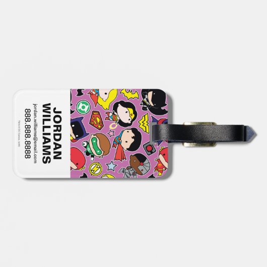 Chibi Justice League Pattern auf Lila Gepäckanhänger (Rückseite horizontal)