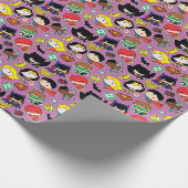 Chibi Justice League Pattern auf Lila Geschenkpapier (Ecke)