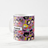 Chibi Justice League Pattern auf Lila Kaffeetasse (Vorderseite Links)
