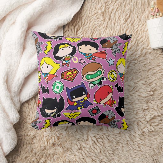 Chibi Justice League Pattern auf Lila Kissen (Decke)