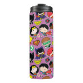 Chibi Justice League Pattern auf Lila Thermosbecher (Vorderseite)