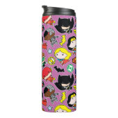Chibi Justice League Pattern auf Lila Thermosbecher (Nach rechts gedreht)