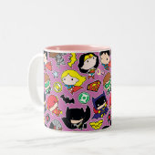 Chibi Justice League Pattern auf Lila Zweifarbige Tasse (Vorderseite Links)