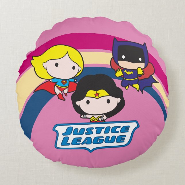 Chibi Justice League Rainbow Rundes Kissen (Vorderseite)