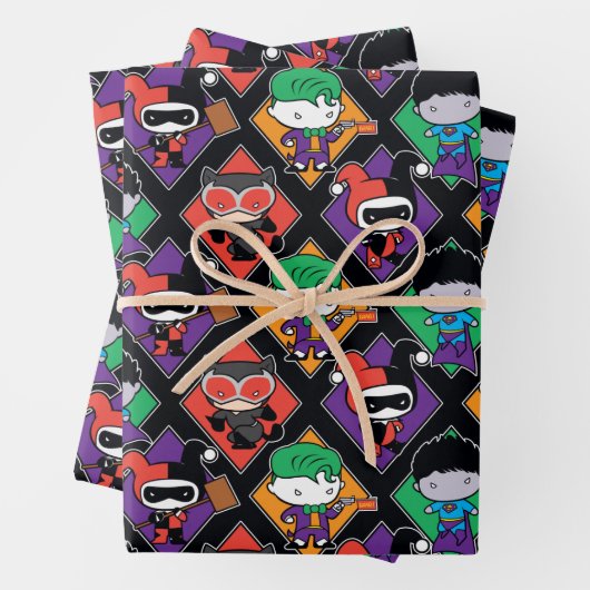 Chibi Justice League Villain Pattern Geschenkpapier Set (Beispiel)
