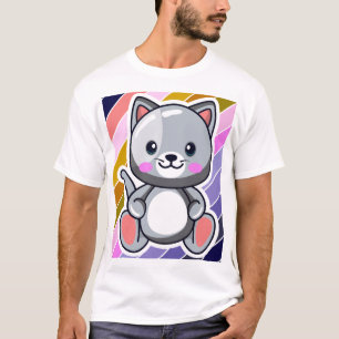 Chibi-Katze Kawaii Anime Süße Graue Kätzchen-Kunst T-Shirt