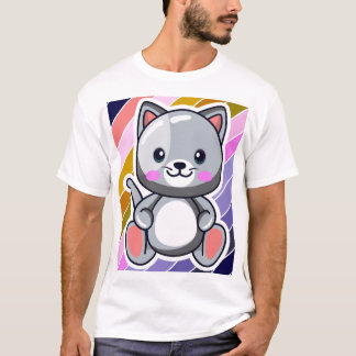 Chibi-Katze Kawaii Anime Süße Graue Kätzchen-Kunst T-Shirt