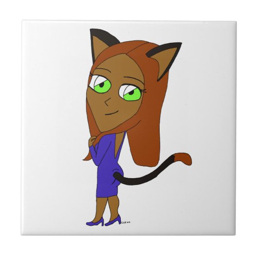 Chibi-Katzenmädchen Fliese (Vorderseite)