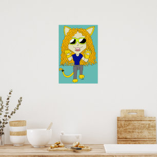 Chibi-Katzenmädchen mit Pfoten Poster