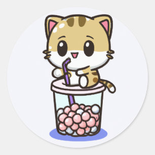 Chibi Kawaii Cat Drinking Bubble Tee Runder Aufkleber