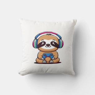 Chibi Kawaii Faultier Gamer � Süßes lustiges Tier  Kissen